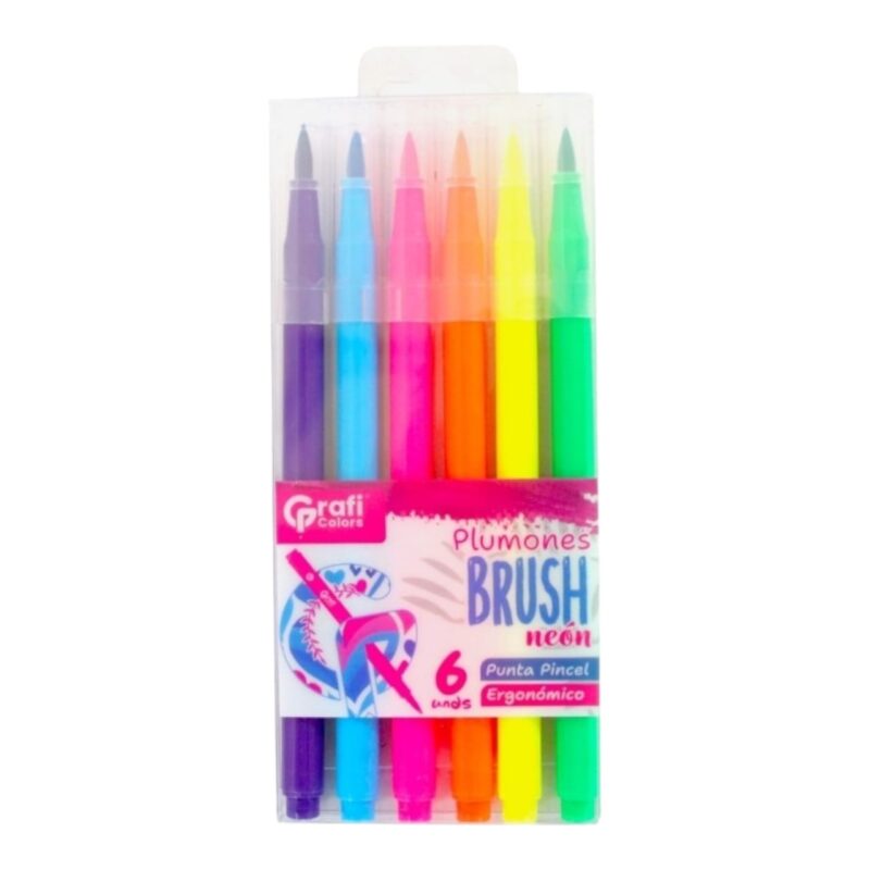 Plumones Brush Neon Grafi Colors Punta Pincel X6 Pcs GR-117