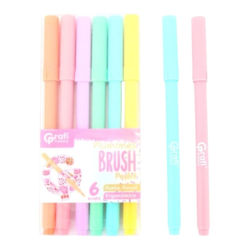 Plumones Brush Pasteles Grafi Colors Punta Pincel X6 Pcs GR-118