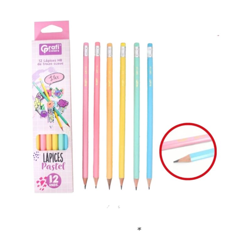 Lapiz HB Grafi Colores Pasteles X12 Pcs GR-119