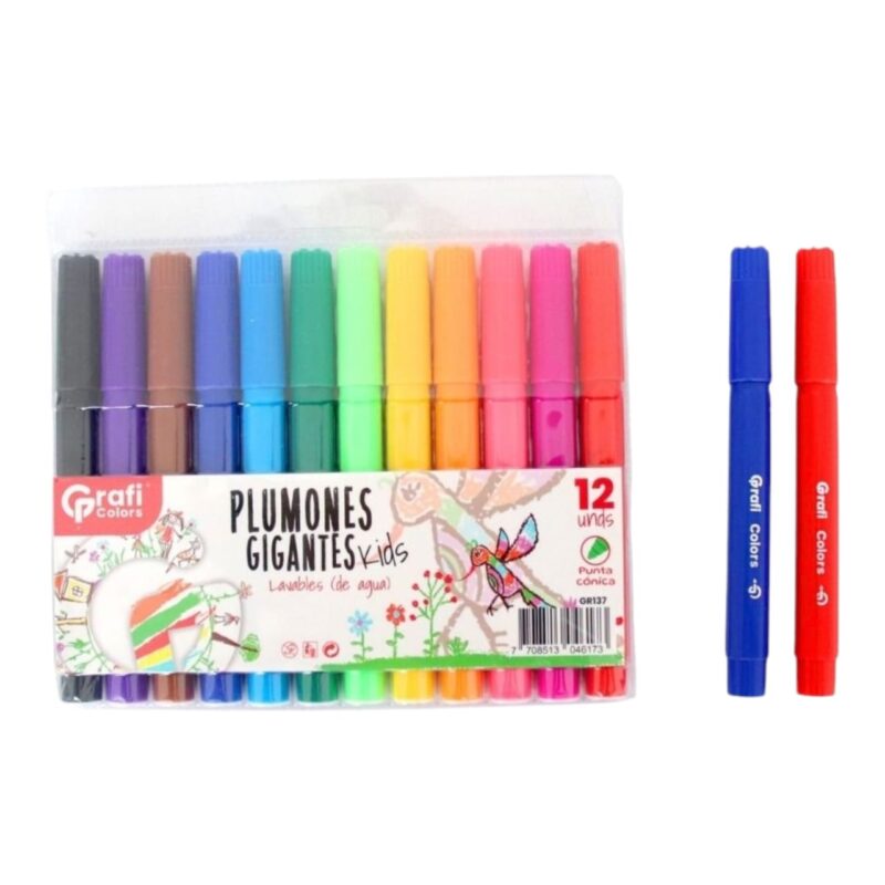 Plumones Gigantes Lavables Kids Grafi Colors X12 Pcs GR-137