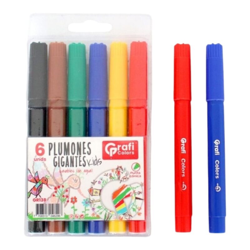 Plumones Gigantes Lavables Kids Grafi Colors X6 Pcs GR-138