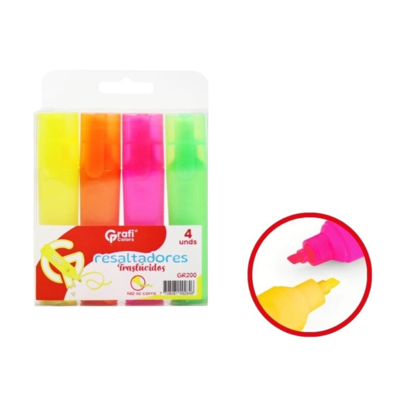 Resaltadores Neon Grafi Colors X4 Pcs GR-200