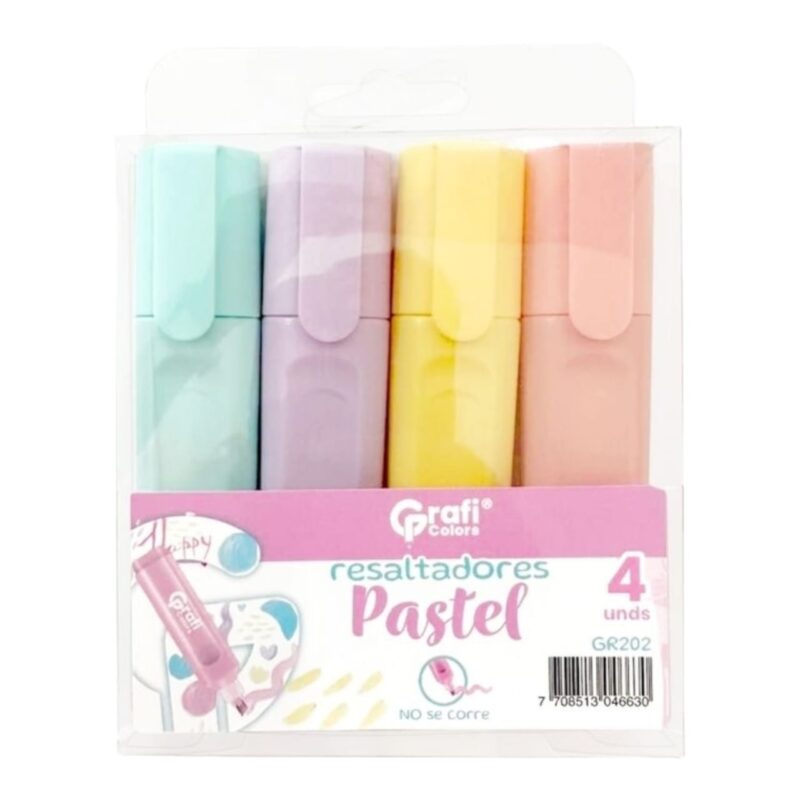 Resaltadores Color Pastel Grafi Colors X4 Pcs GR-202