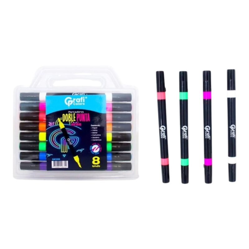 Marcadores De Vinilo Doble Punta Neon Grafi Colors X8 Unds GR-208