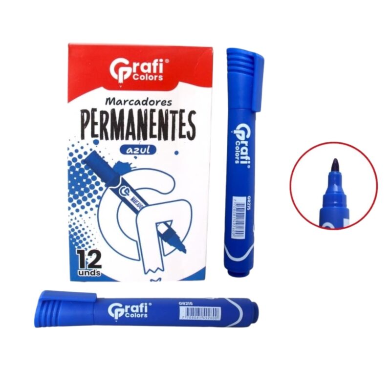 Marcador Permanente Azul Grafi Colors GR-215 X12 Unds