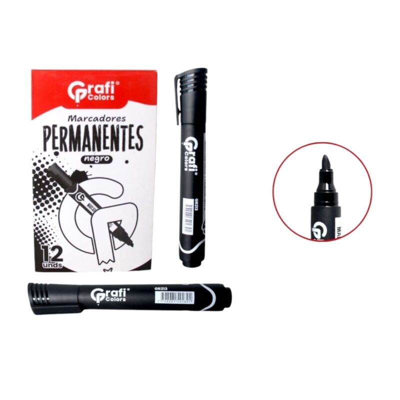 Marcador Permanente Negro Grafi Colors GR-213