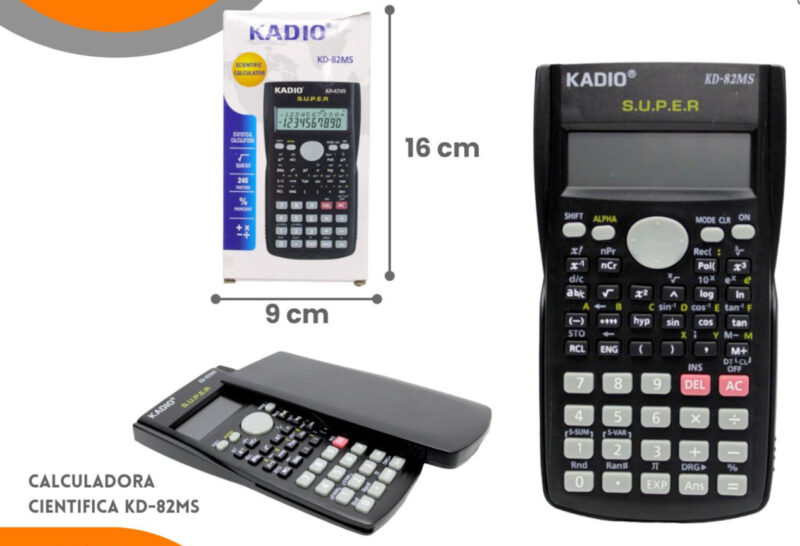 Calculadora Cientifica Kadio KD-82MS Negra 16cm x 9cm