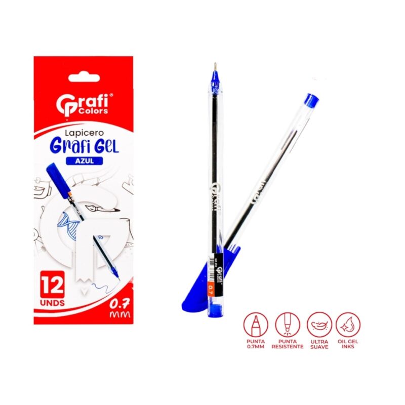 Lapicero Grafi Colors Gel Color Azul 0.7 mm Mina Negra Gr-293