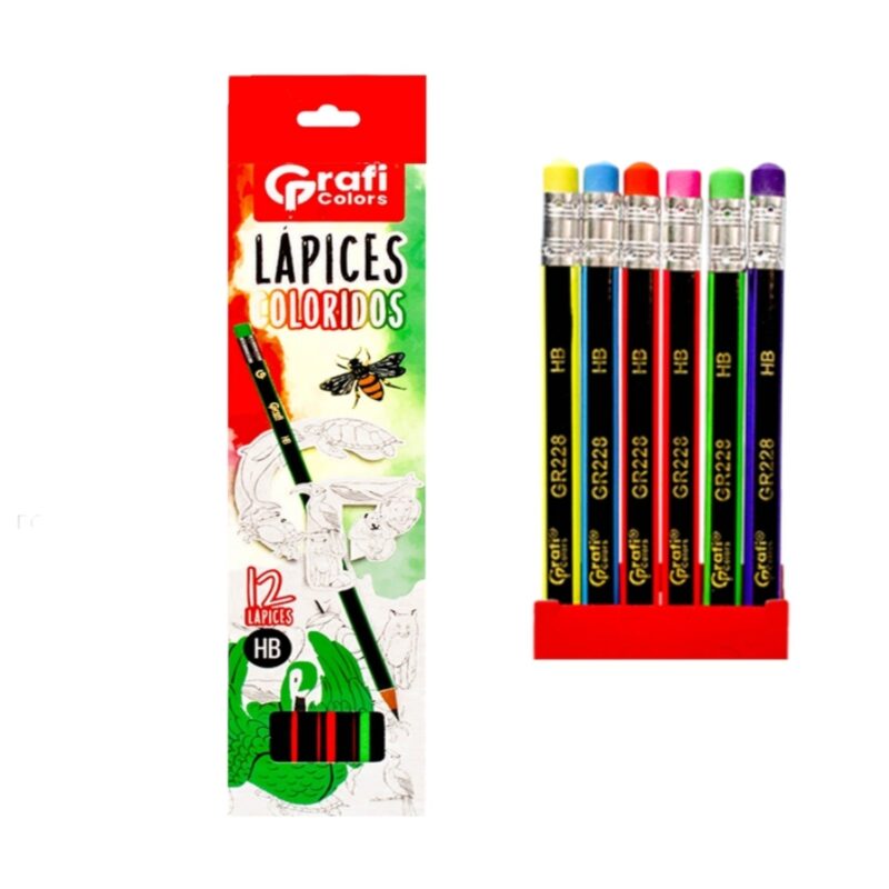 Lapiz HB Triangular Rayas Neon Grafi Colors X12 Unds Gr-228