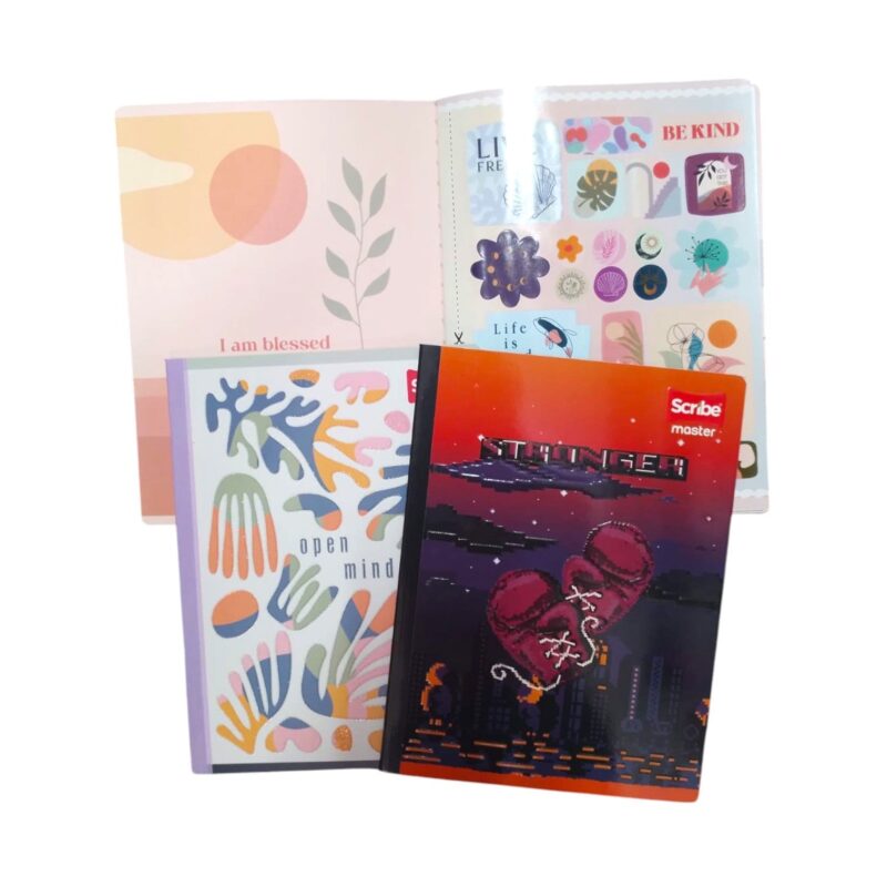 Cuaderno Master Pasta Semi Dura Con Relieve Y Stickers Rayado 50 Hojas