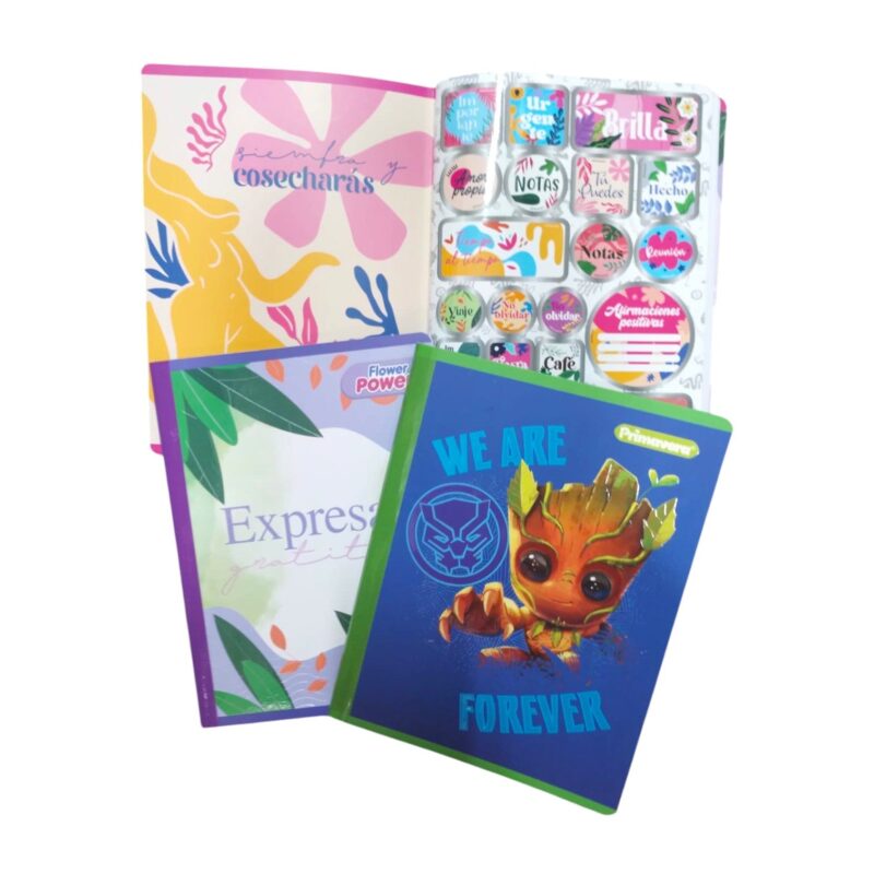 Cuaderno Primavera Con Stickers Rayado Pasta Semi Dura 100 Hojas