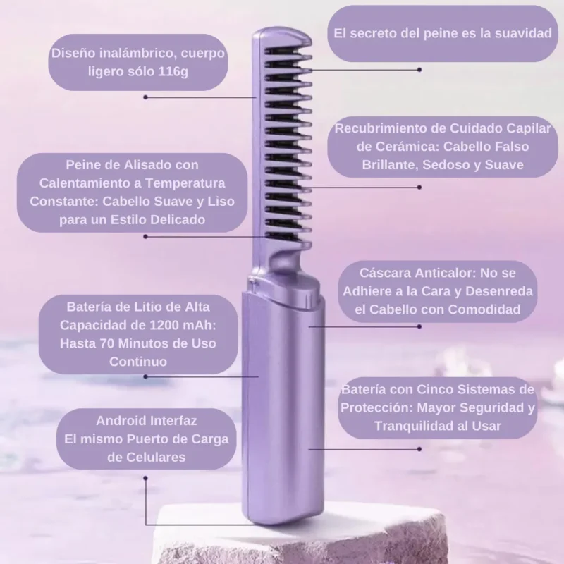Cepillo Alisador de Cabello Recargable Inalámbrico - Imagen 3