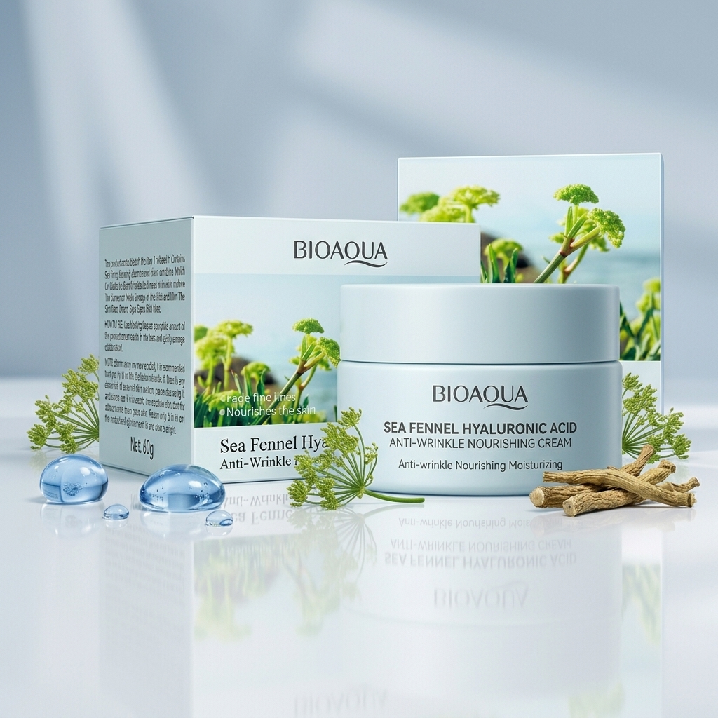 🔥 Crema Facial BIOAQUA Hinojo Marino y Ácido Hialurónico - Anti-Arrugas y Nutritiva (60g) ⚡