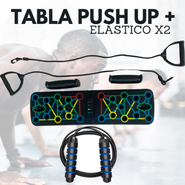 🔥 Combo Deportivo Tabla Push Up con Elásticos + Lazo para Saltar ⚡