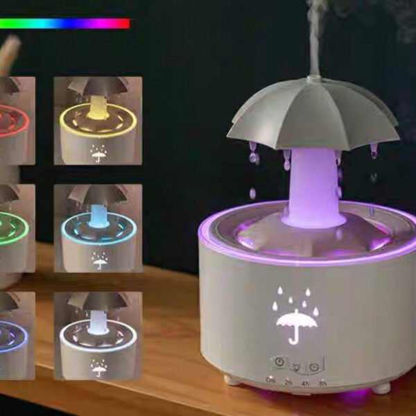 🔥 Humidificador y Fuente Tipo Sombrilla con Luz LED y Aromaterapia ⚡