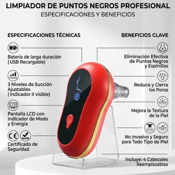 🔥 Limpiador Facial Eléctrico de Puntos Negros con Succión al Vacío y Pantalla LED ⚡