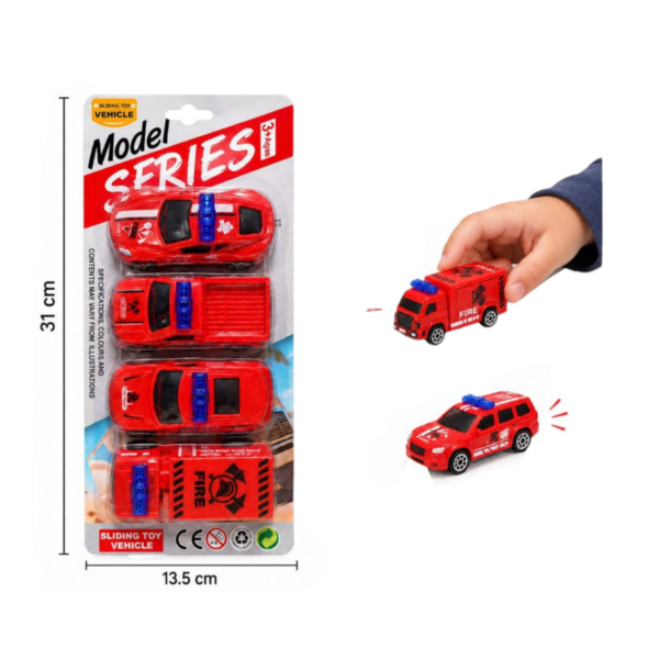 🔥 Set de Carros de Bomberos x4 Pcs Model Series Fire (EN02314 / YM-702) ⚡