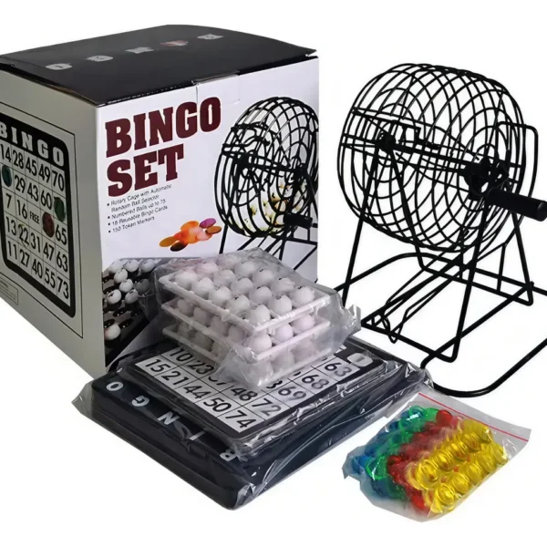 🔥 Juego de Bingo Profesional con Balotera Metálica y 18 Cartones Reutilizables Bingo Set ⚡