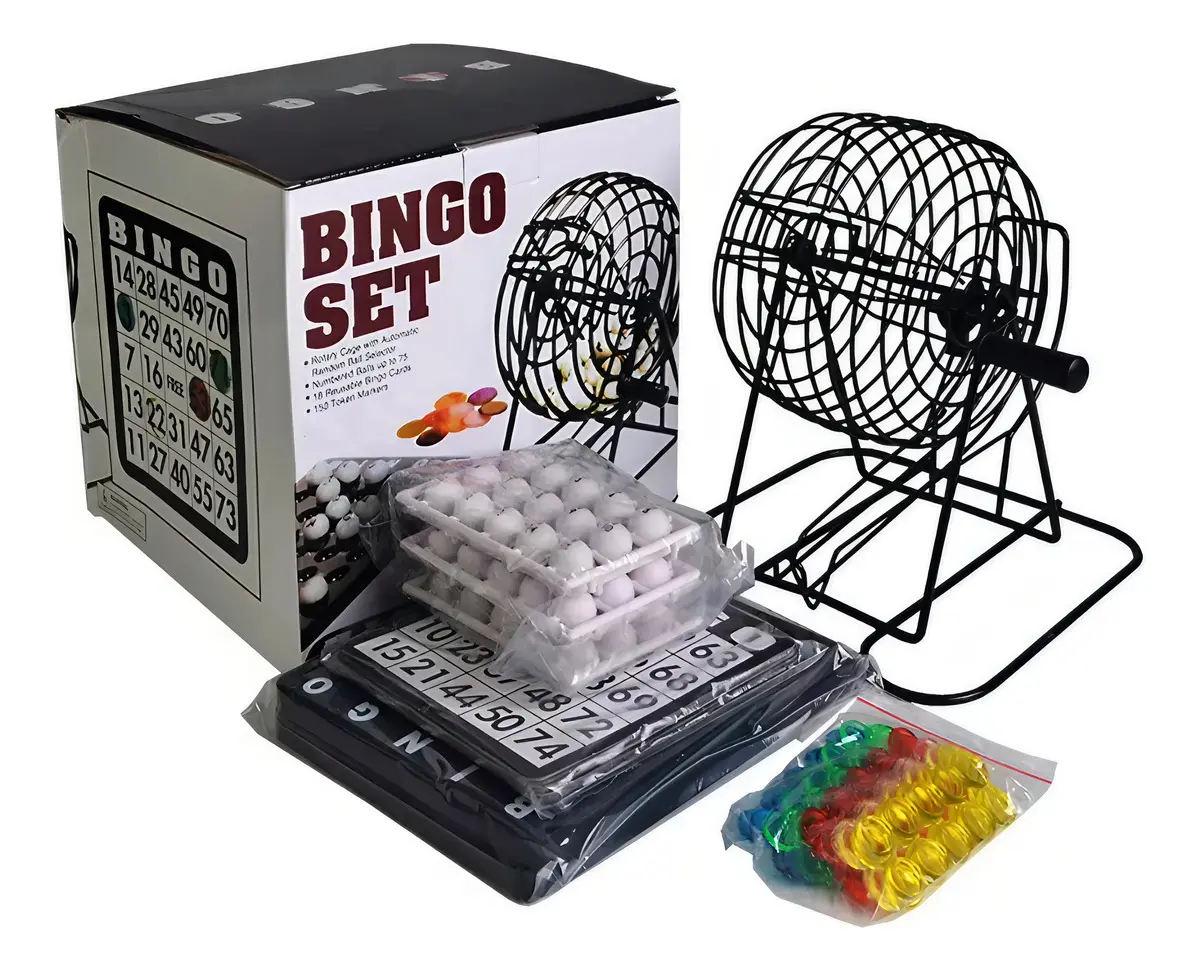 🔥 Juego de Bingo Profesional con Balotera Metálica y 18 Cartones Reutilizables Bingo Set ⚡